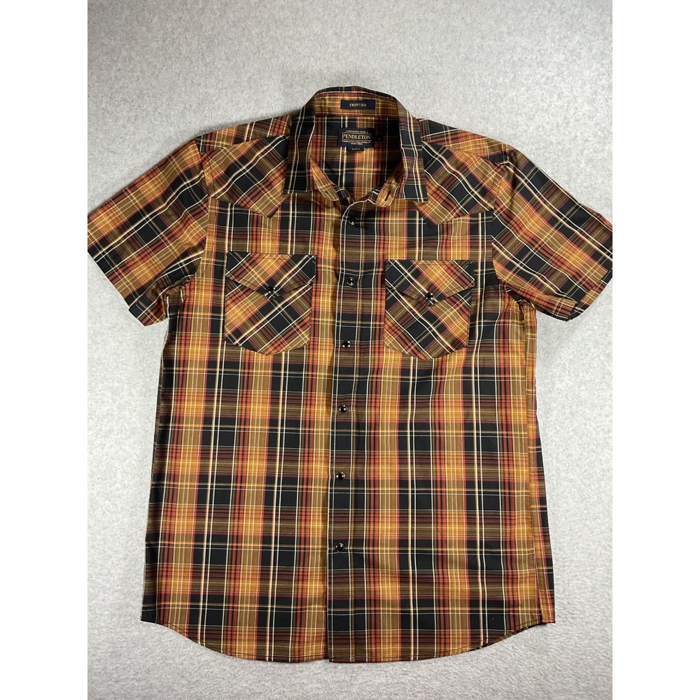 Pendleton Frontier Mens Orange Plaid Short Sleeve Western Snap Shirt M 1507